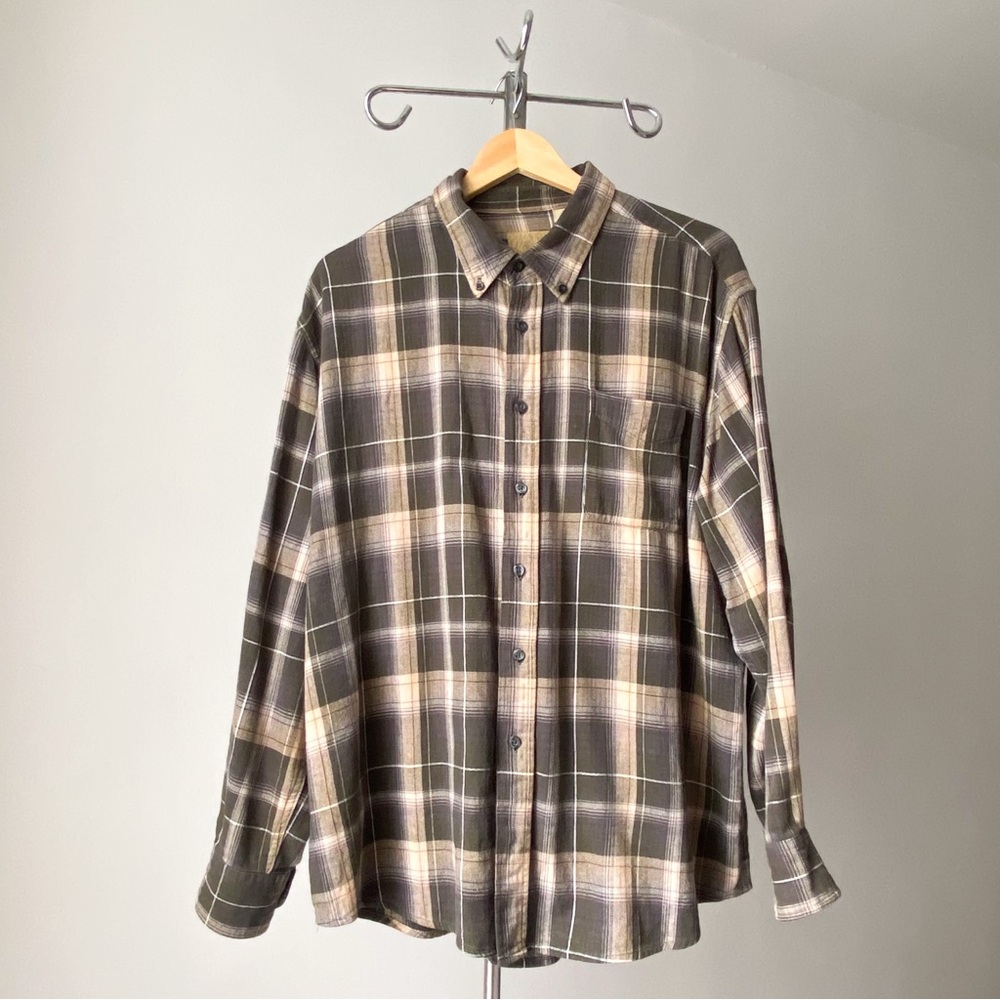 🍂Vintage Penmans Tan & Green Plaid CottonButton-Down Shirt
